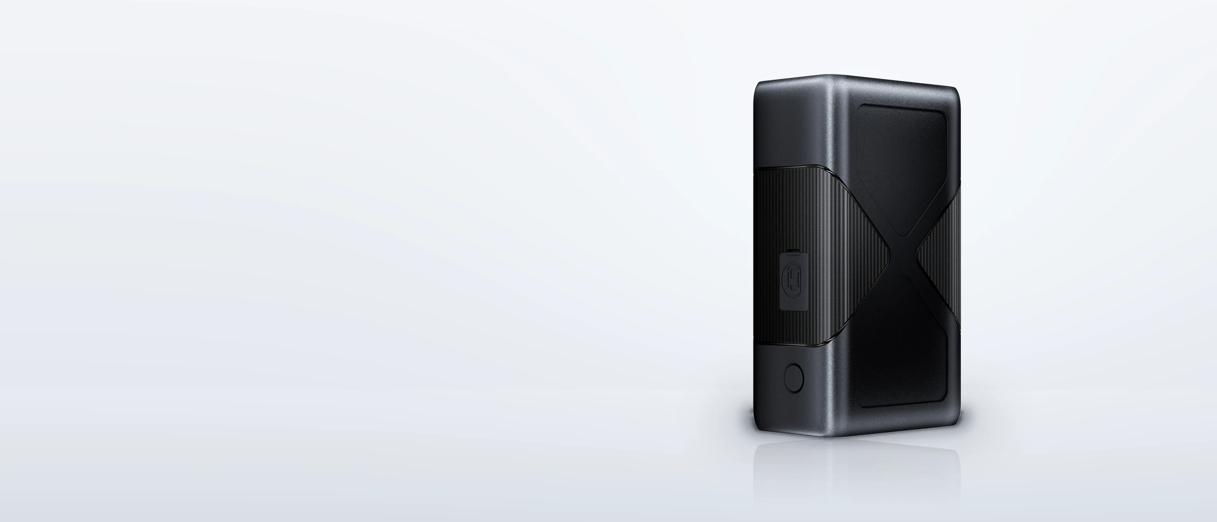 The black SCIGOLD BK5300 on a pale studio floor, its car-icon safety cap and round button facing forward